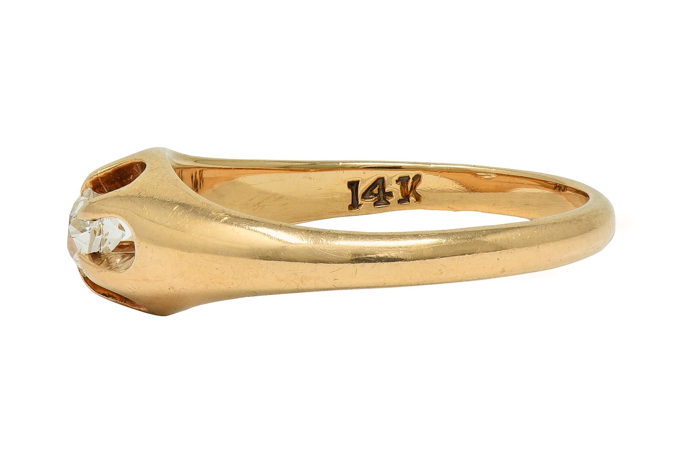 Victorian 0.18 CT Old Mine Cut Diamond 14K Gold Antique Belcher Engagement Ring Excellent état - En vente à Philadelphia, PA