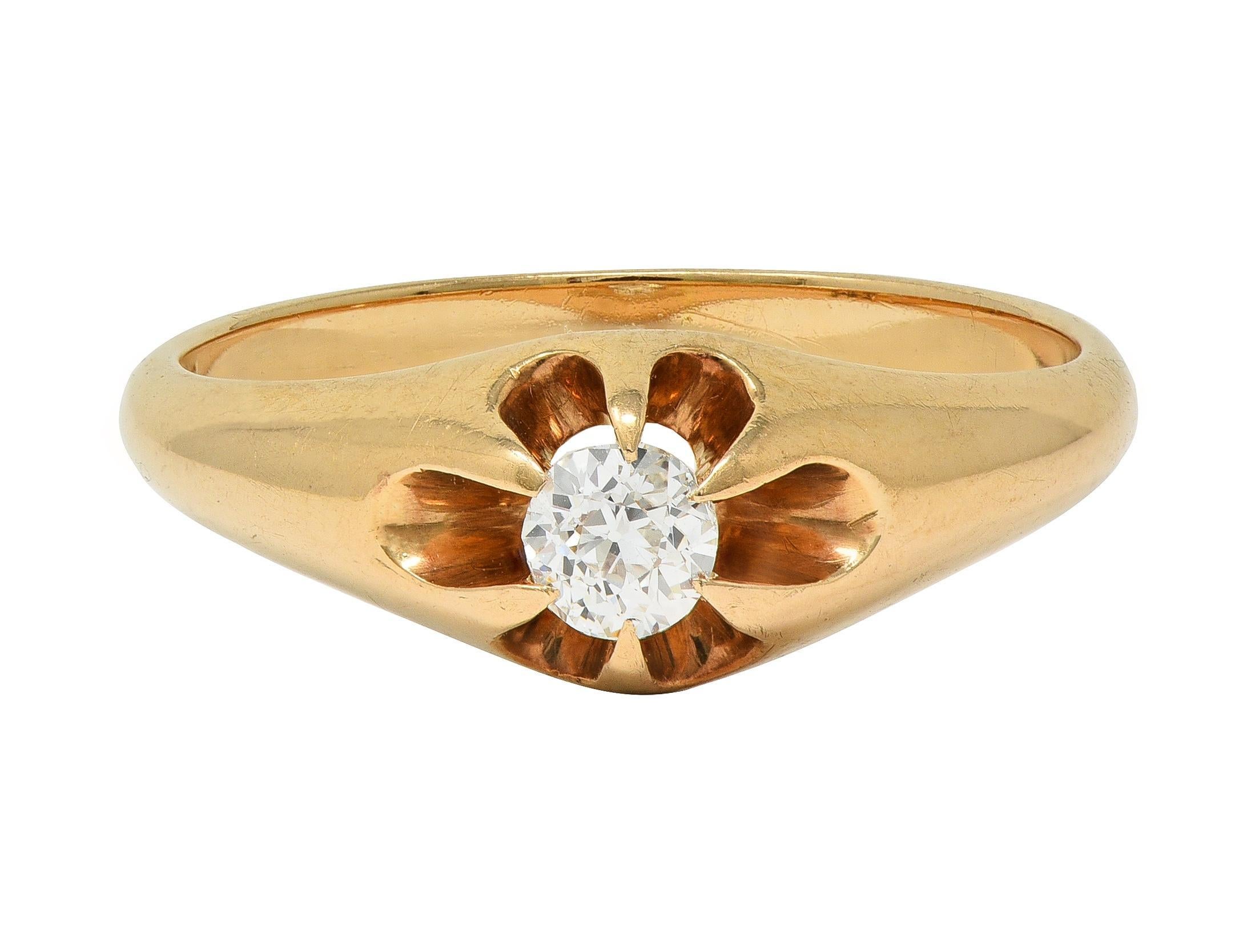 Victorian 0.18 CT Old Mine Cut Diamond 14K Gold Antique Belcher Engagement Ring en vente