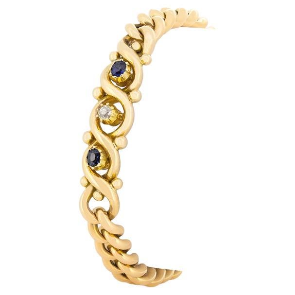 Pulsera victoriana con cadena de diamantes y zafiros de 0,20 ct, c.1880