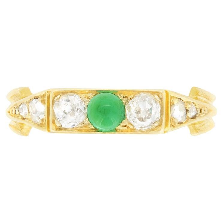 Victorian 0.20ct Emerald and Diamond Three Stone, c.1880s For Sale