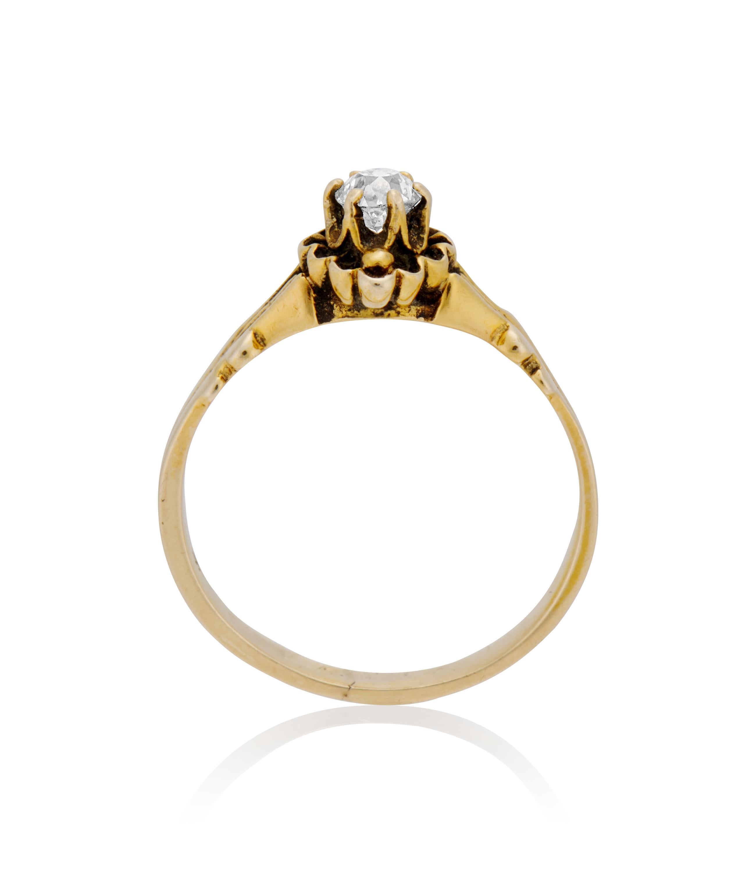 Women's Victorian 0.23 carat Round Cut Diamond Yellow Gold Antique Engagement Ring
