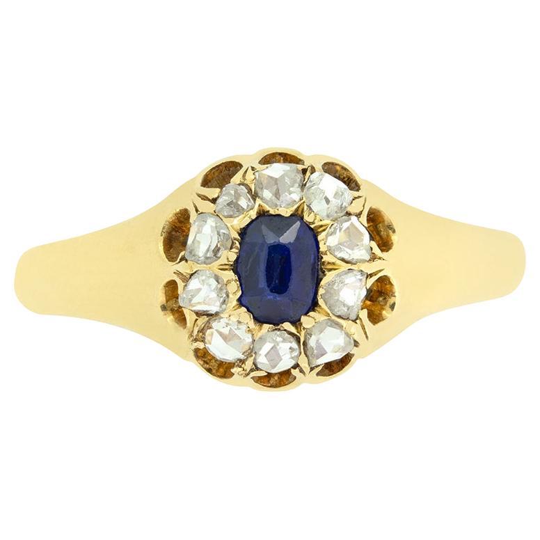 Viktorianischer 0,25ct Saphir und Diamant Cluster, gestempelt 1878