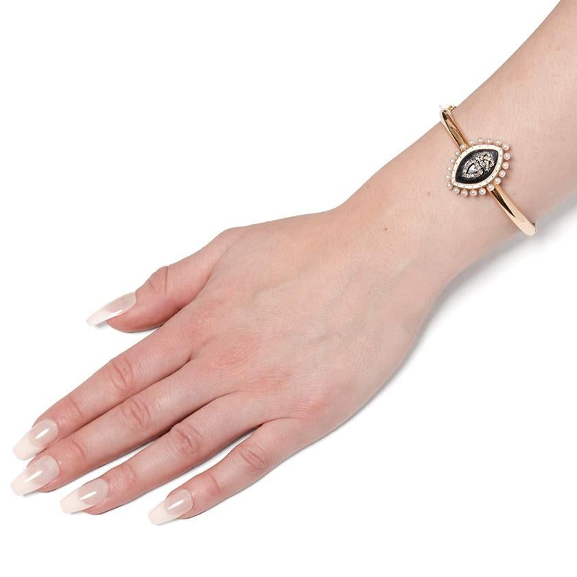 Brazalete de luto victoriano de diamantes y perlas de 0,27 ct, c.1860 Corte rosa en venta