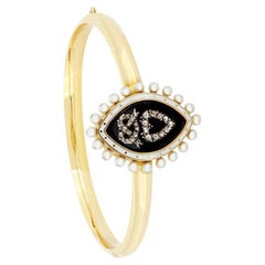Victorian 0.27ct Diamond and Pearl Mourning Bangle, c.1860s