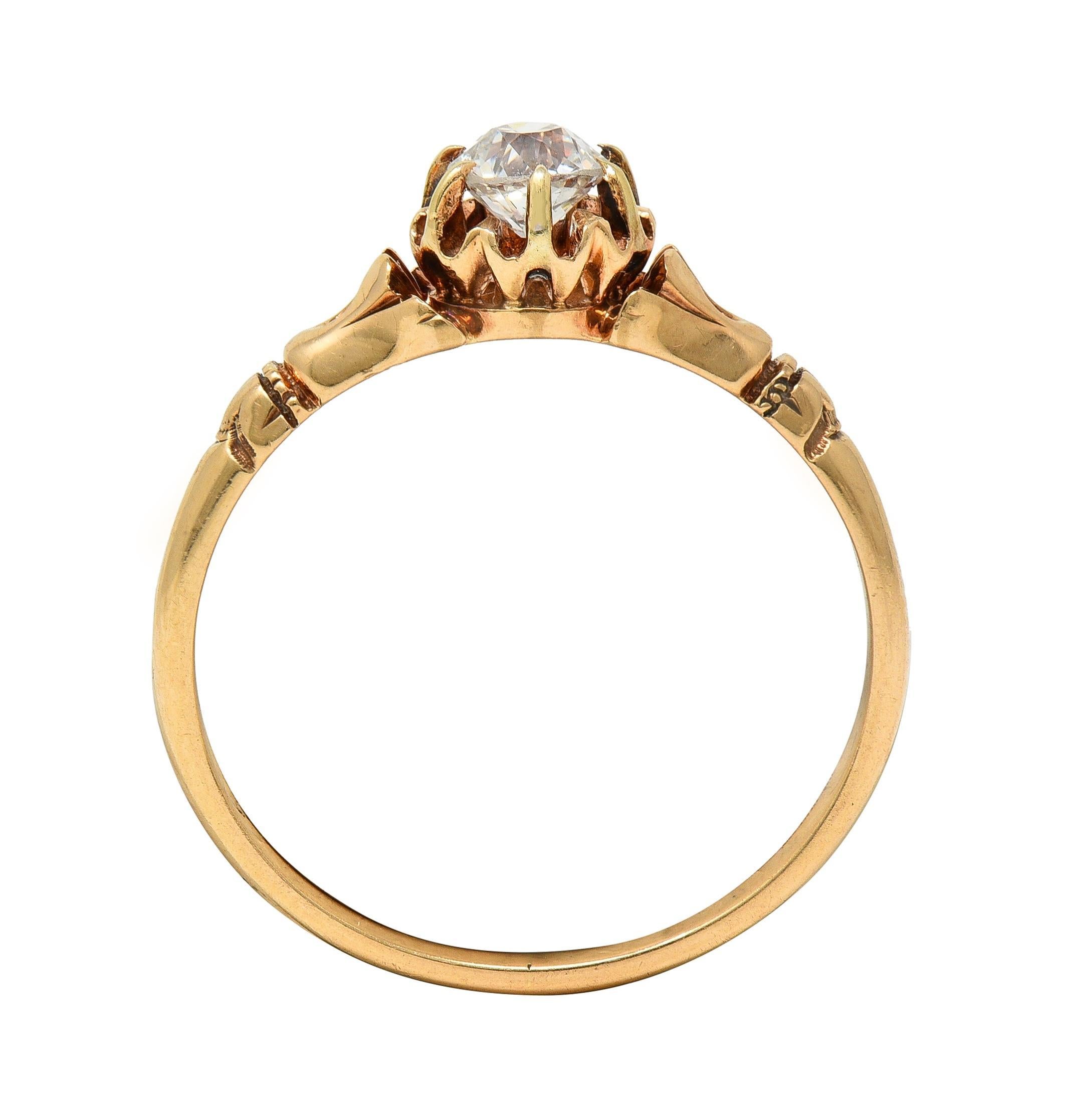 Victorian 0.30 CTW Old Mine Diamond 14 Karat Gold Antique Engagement Ring 5