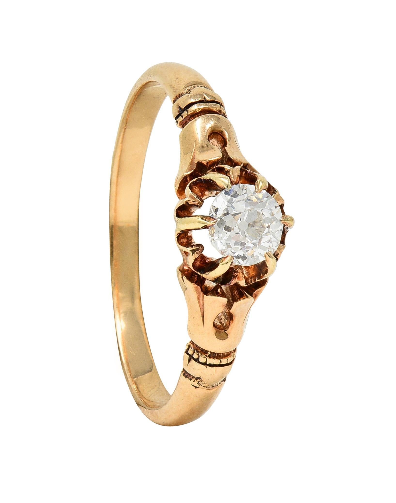 Victorian 0.30 CTW Old Mine Diamond 14 Karat Gold Antique Engagement Ring 7