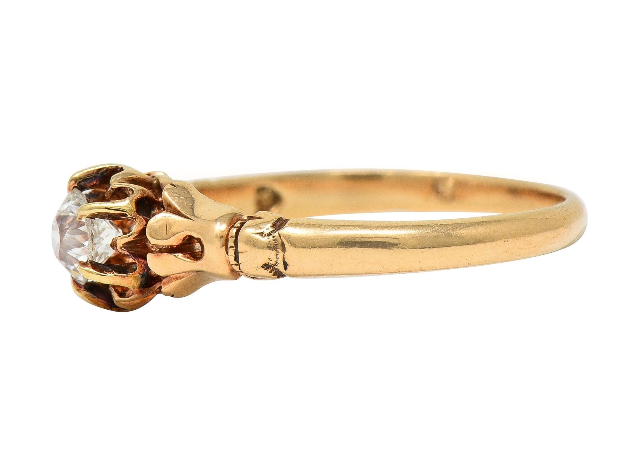 Women's or Men's Victorian 0.30 CTW Old Mine Diamond 14 Karat Gold Antique Engagement Ring