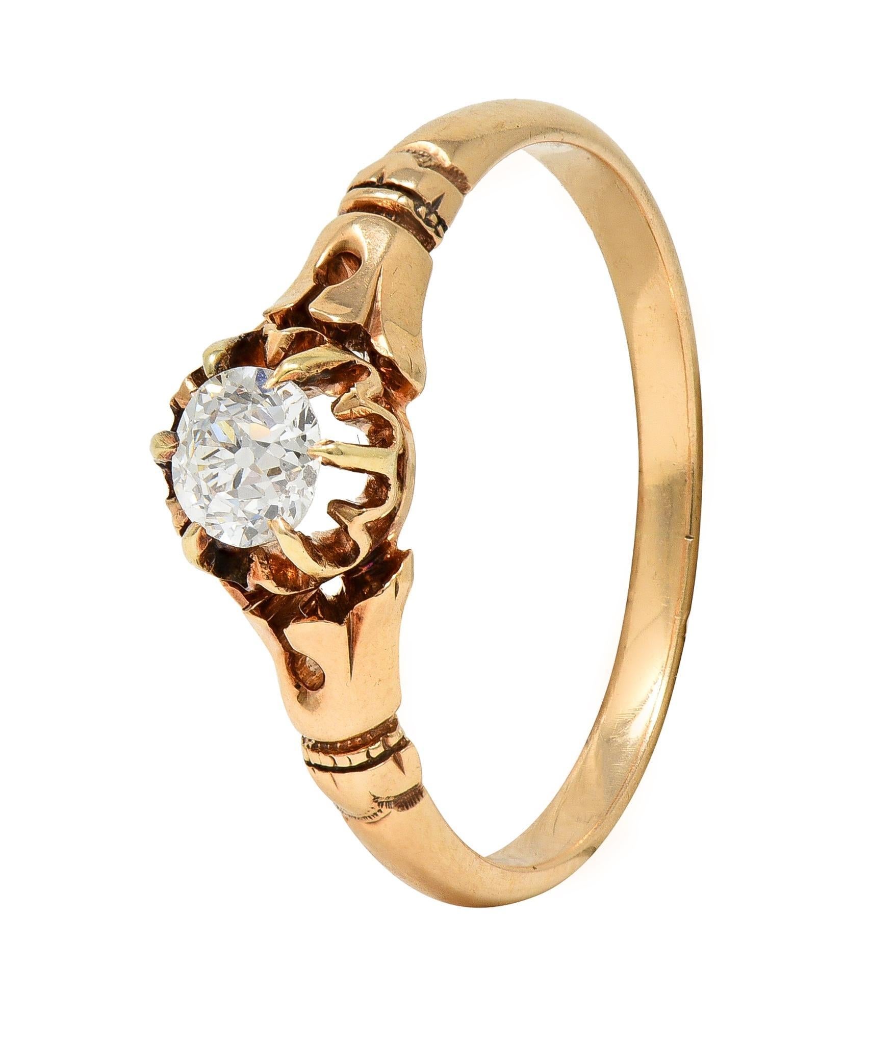 Victorian 0.30 CTW Old Mine Diamond 14 Karat Gold Antique Engagement Ring 2