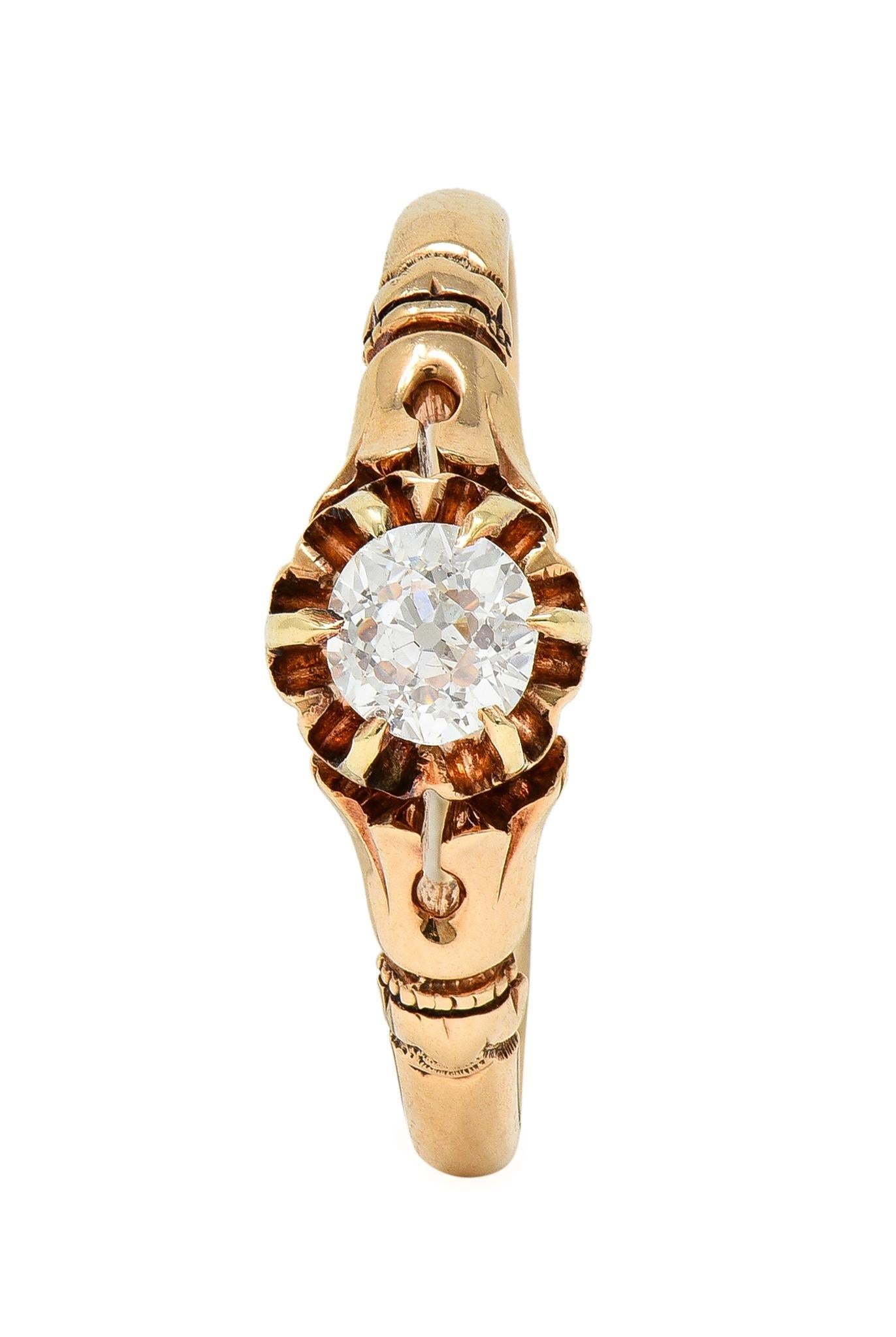 Victorian 0.30 CTW Old Mine Diamond 14 Karat Gold Antique Engagement Ring 3