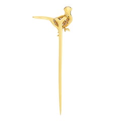 Victorian 0.30 Carat Diamond and Enamel Pheasant Stick Pin, circa 1900s
