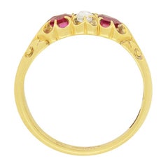 Victorian 0.30ct Diamond and Ruby Three Stone Ring, C.1880s