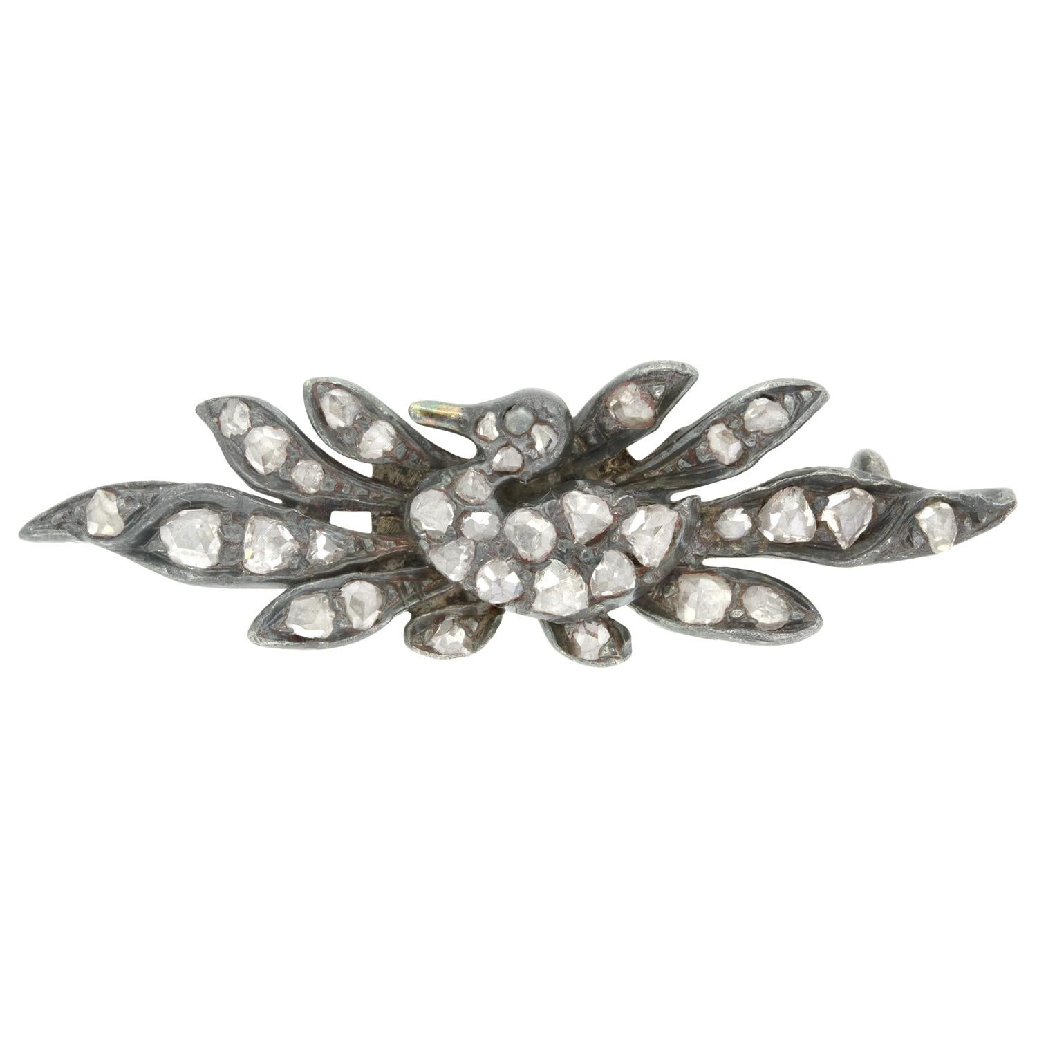 Victorien Broche victorienne en forme de canard avec 0,30ct de diamant, c.1860s en vente