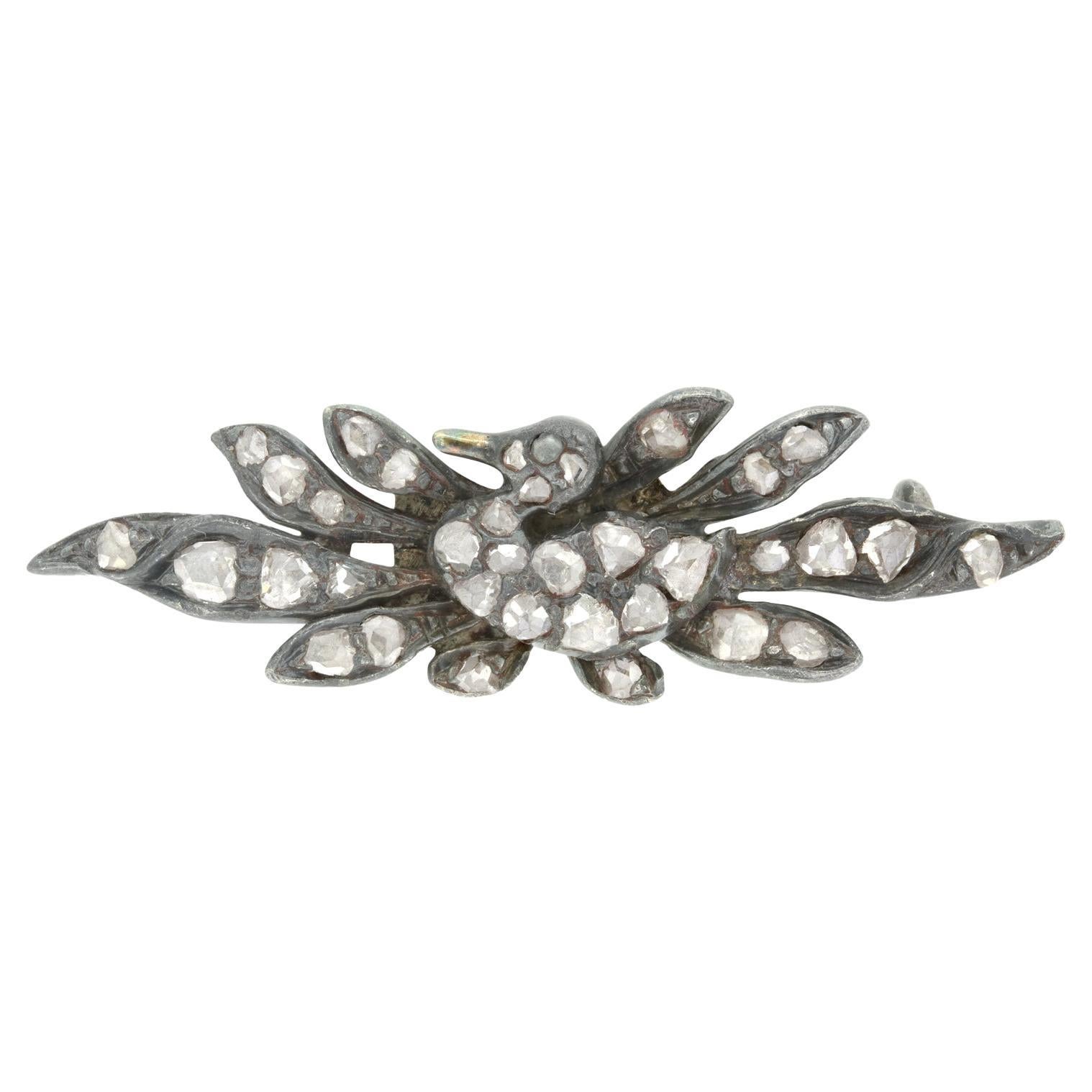 Broche victorienne en forme de canard avec 0,30ct de diamant, c.1860s en vente