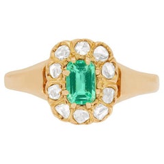 Victorian 0.30ct Emerald and Diamond Halo Ring, c.1880s