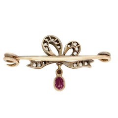 Victorian 0.30ct Ruby, Diamond and Pearl Brooch, c.1880s