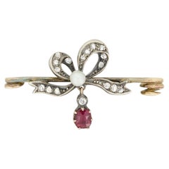Victorian 0.30ct Ruby, Diamond and Pearl Brooch, c.1880s