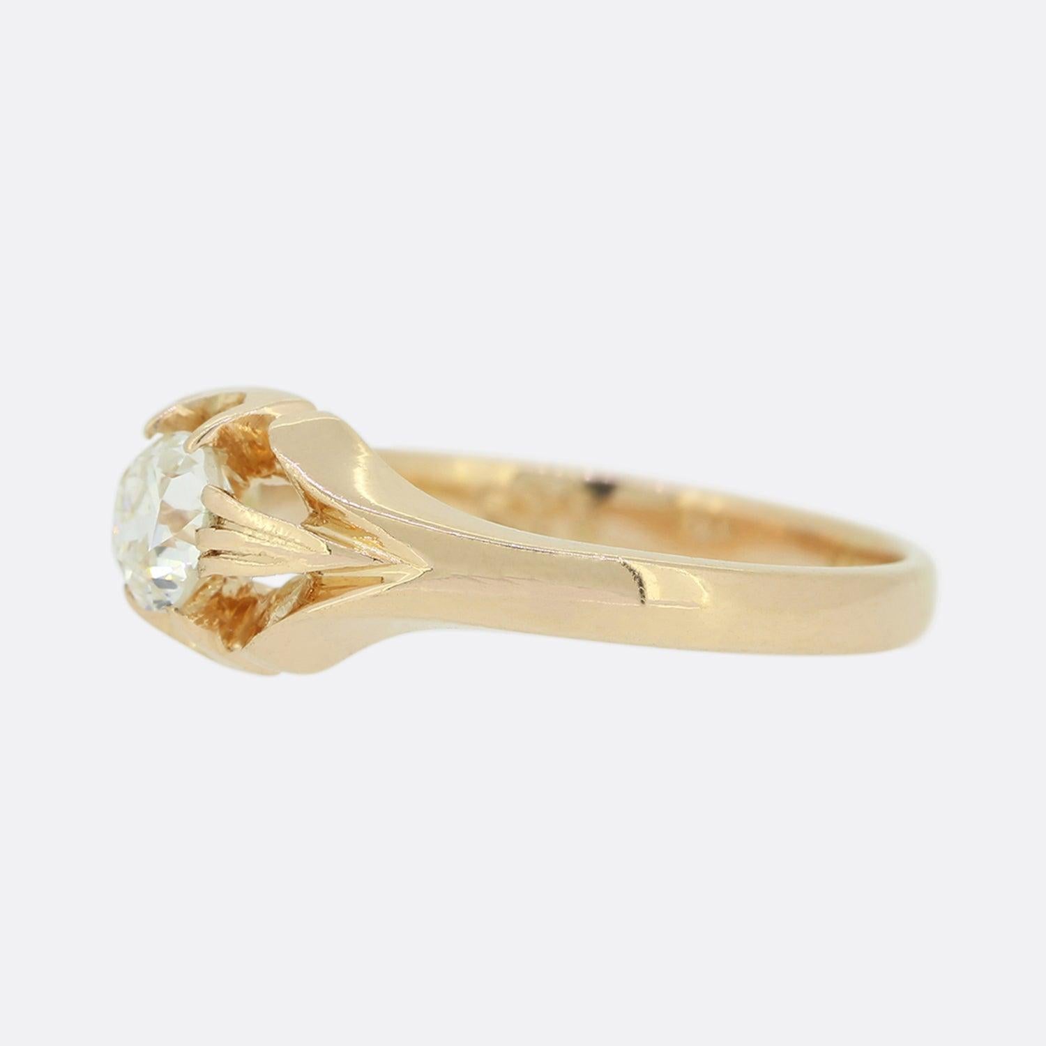 This is an Victorian 18ct rose gold gents diamond gypsy ring. The central diamond is a 0.35 carat old cut and sits it a clawed mount. 

Condition: Used (Very Good)
Weight: 3.0 grams
Size: L
Band Width: 2.25mm - 7mm
Diamond: Approx. 0.35 carats,