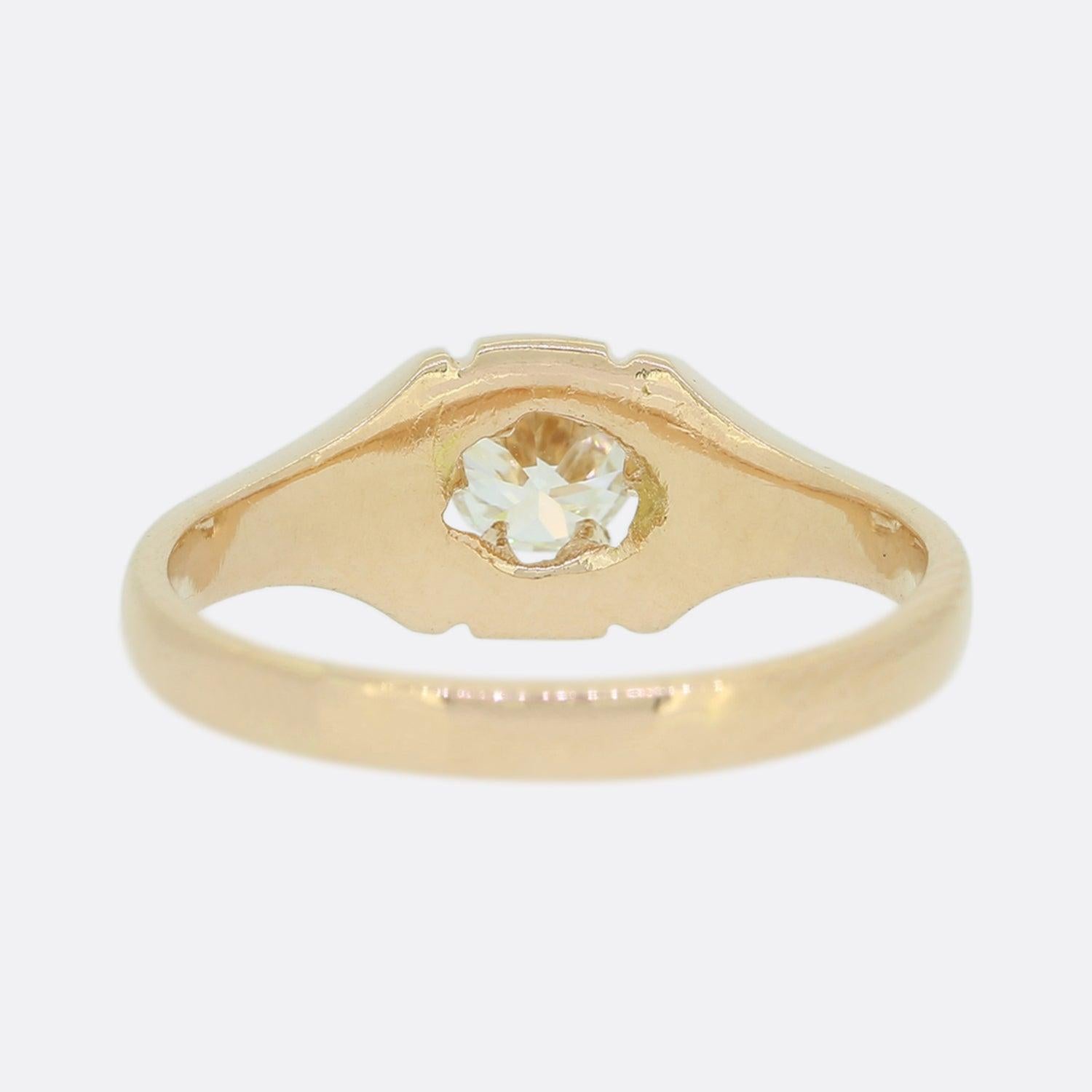Old European Cut Victorian 0.35 Carat Old Cut Diamond Gypsy Ring For Sale