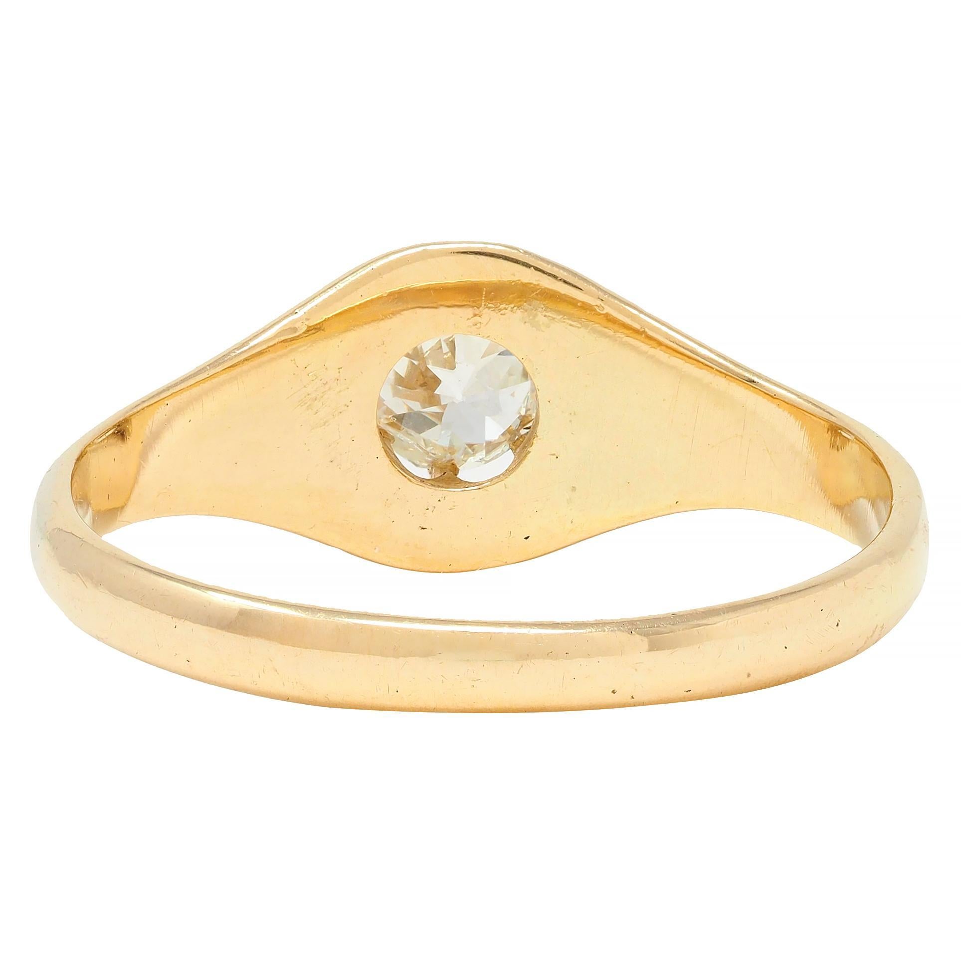 Women's or Men's Victorian 0.35 CTW Old European Cut Diamond 14K Gold Belcher Set Engagement Ring For Sale