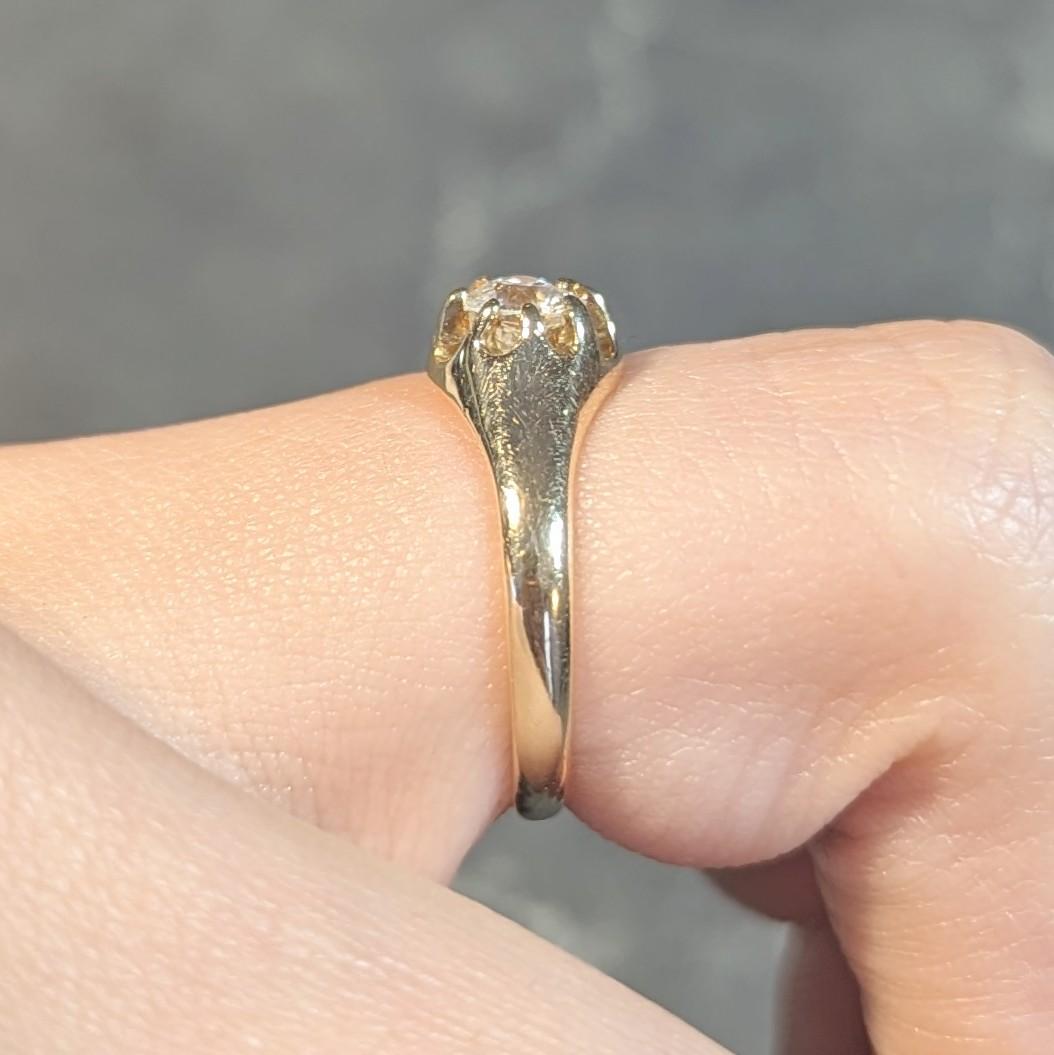 Victorian 0.35 CTW Old European Cut Diamond 14K Gold Belcher Set Engagement Ring For Sale 11
