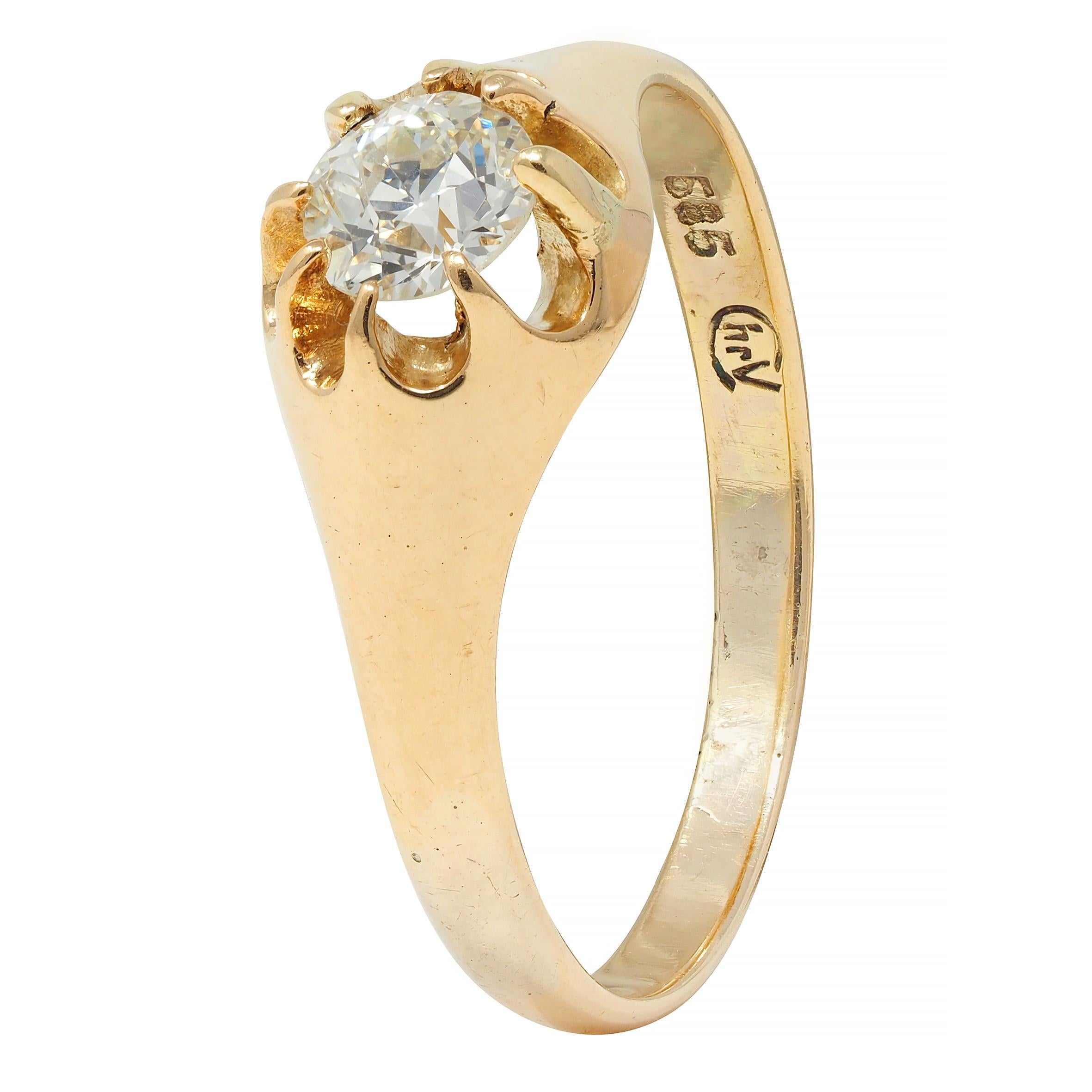 Victorian 0.35 CTW Old European Cut Diamond 14K Gold Belcher Set Engagement Ring For Sale 5
