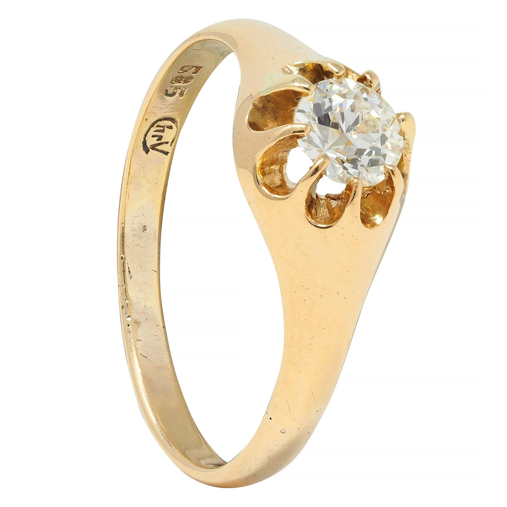 Victorian 0.35 CTW Old European Cut Diamond 14K Gold Belcher Set Engagement Ring For Sale 8