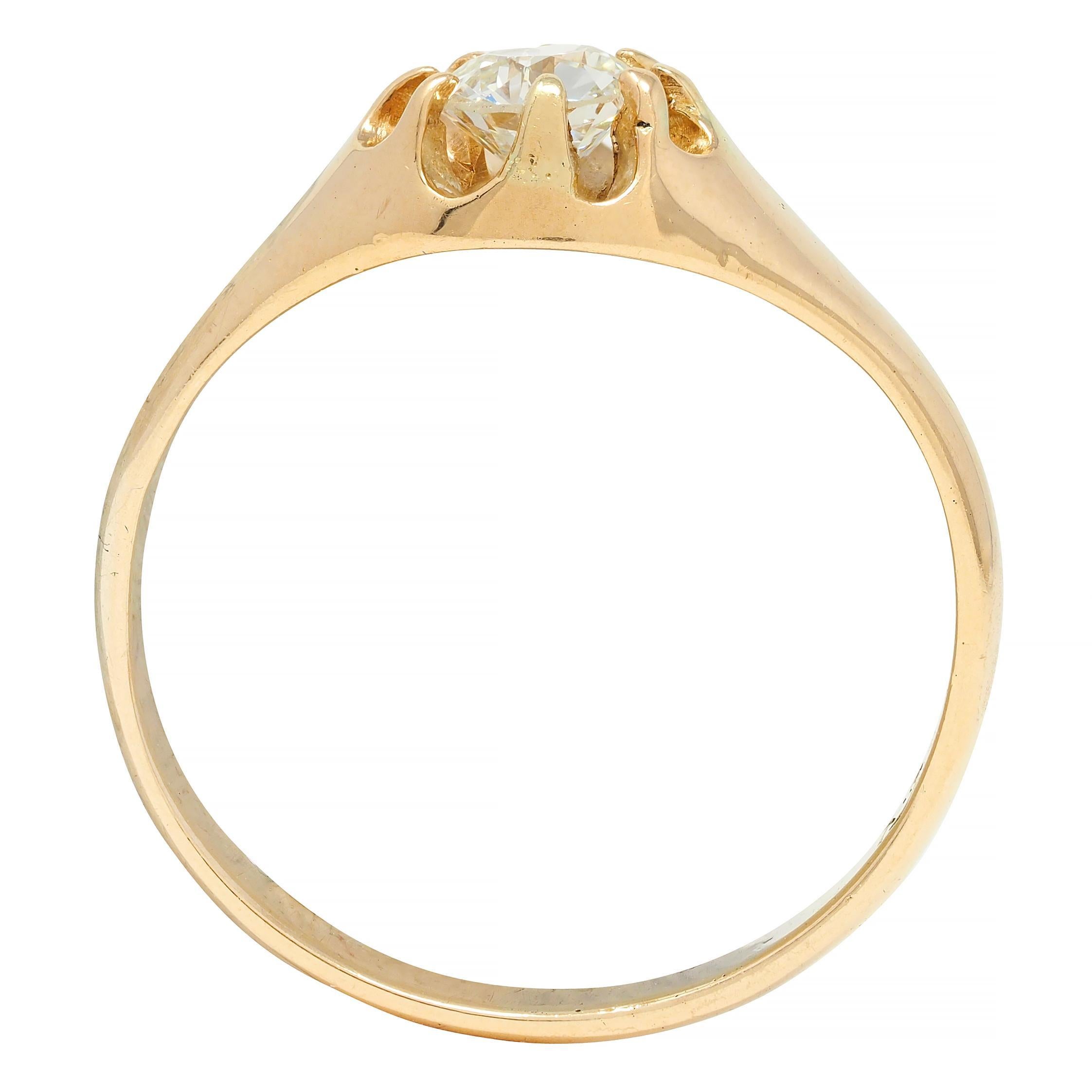 Victorian 0.35 CTW Old European Cut Diamond 14K Gold Belcher Set Engagement Ring For Sale 6
