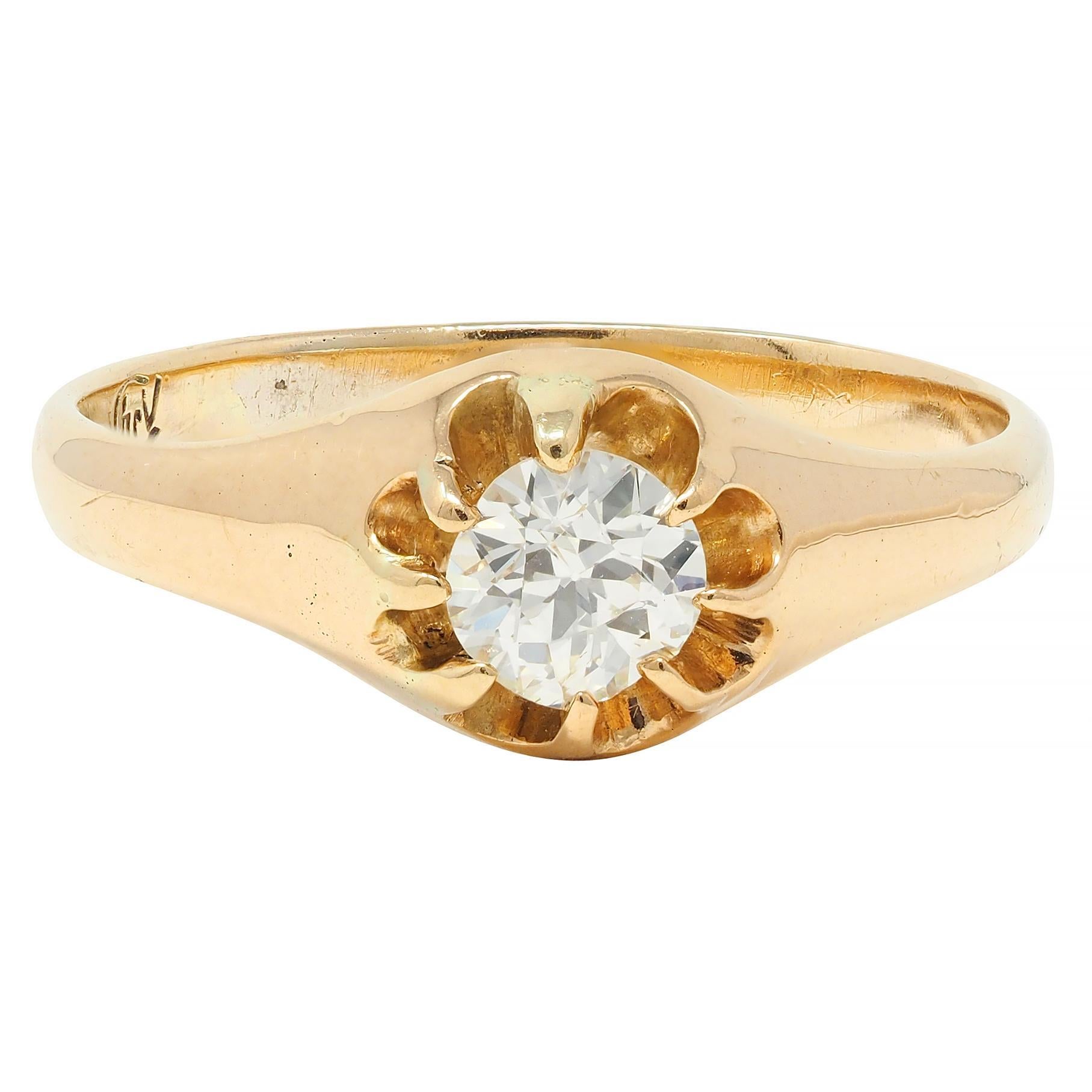 Victorian 0.35 CTW Old European Cut Diamond 14K Gold Belcher Set Engagement Ring For Sale 4