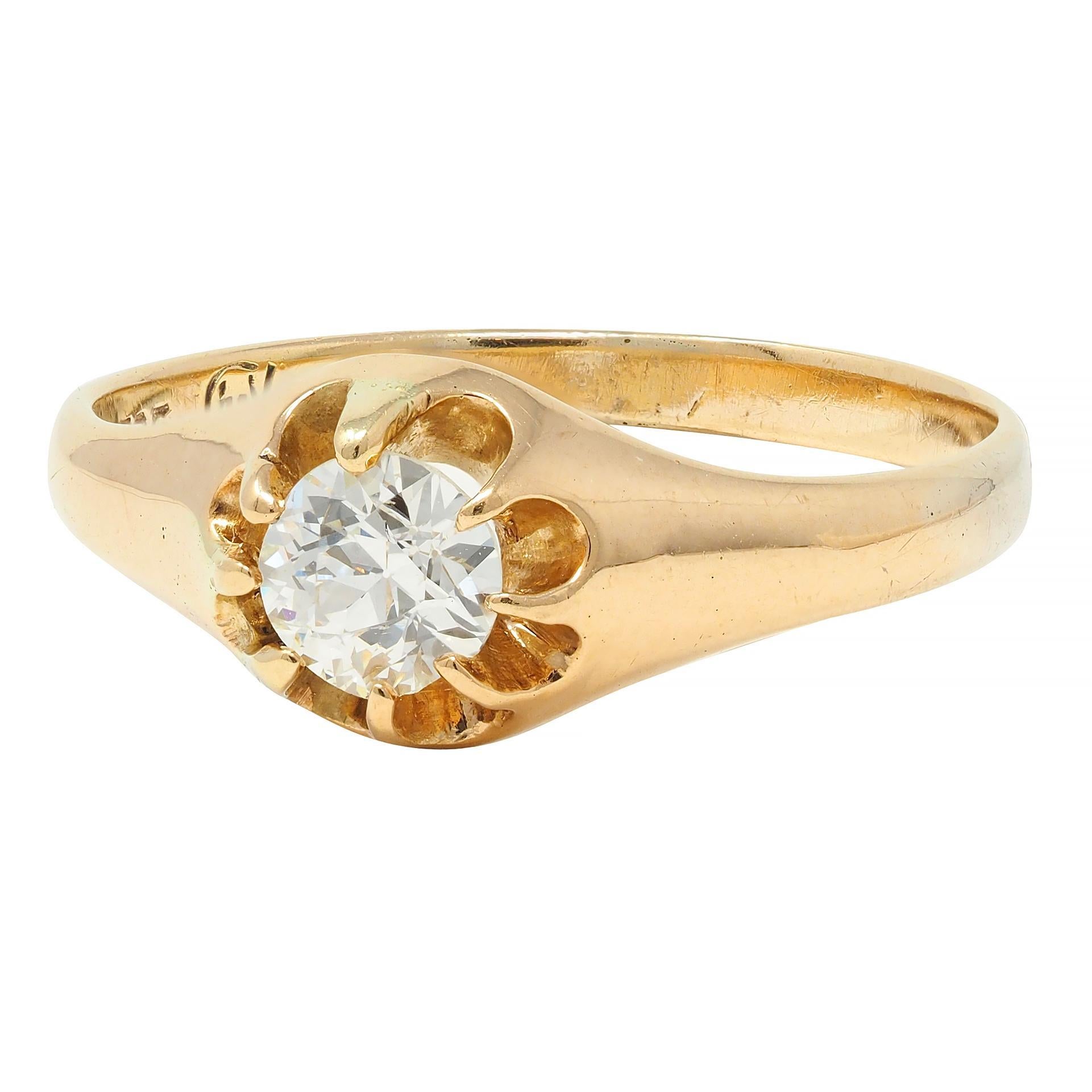 Victorian 0.35 CTW Old European Cut Diamond 14K Gold Belcher Set Engagement Ring For Sale 2