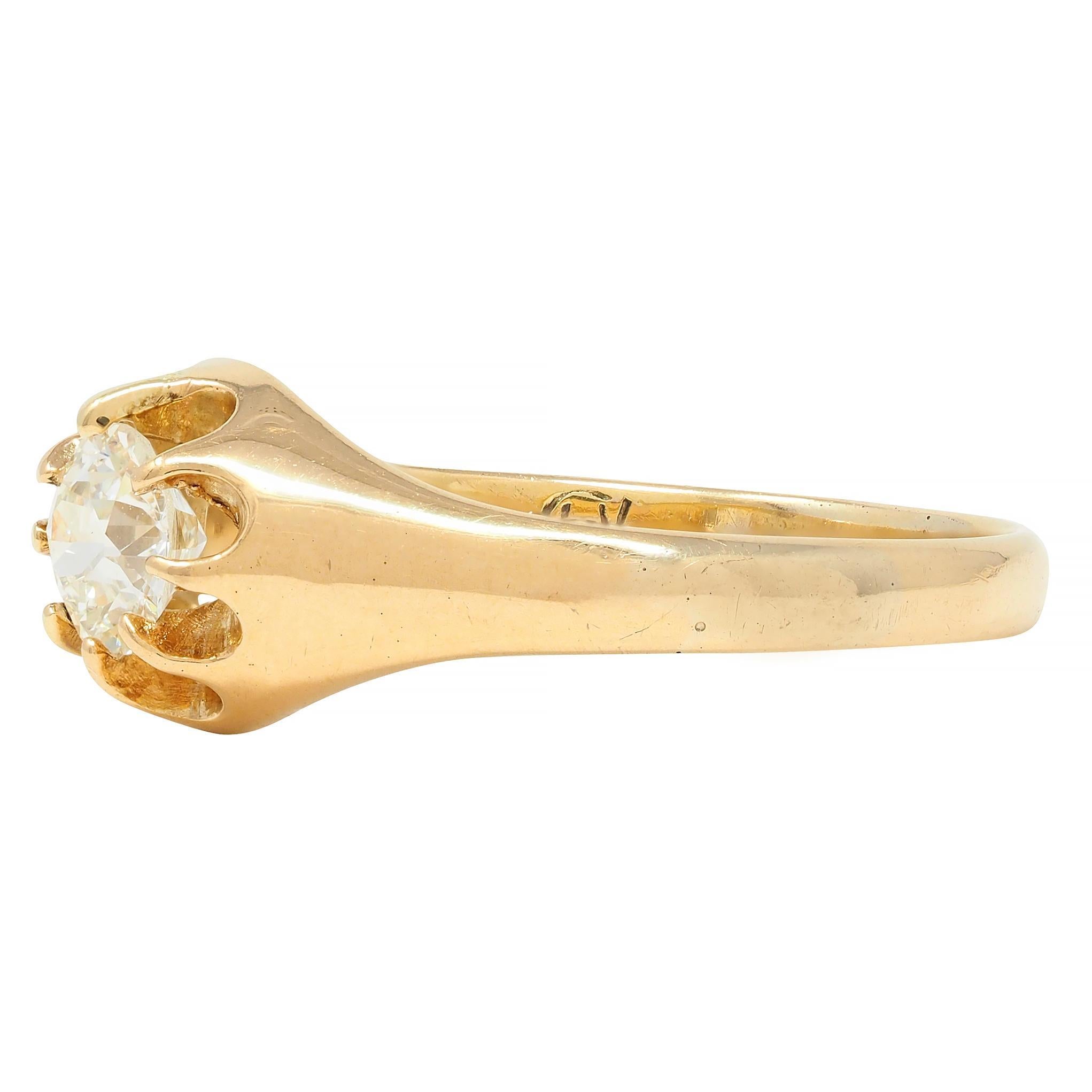 Victorian 0.35 CTW Old European Cut Diamond 14K Gold Belcher Set Engagement Ring For Sale 1