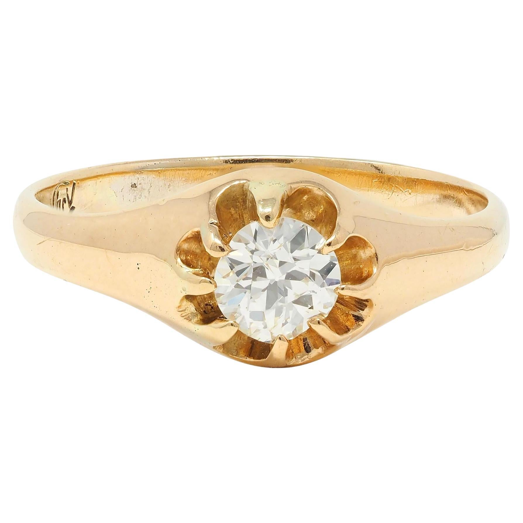 Victorian 0.35 CTW Old European Cut Diamond 14K Gold Belcher Set Engagement Ring