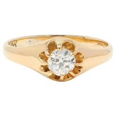 Antique Victorian 0.35 CTW Old European Cut Diamond 14K Gold Belcher Set Engagement Ring