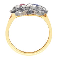 Victorian 0.35ct Sapphire and Ruby Double Heart Ring, c.1880s