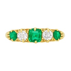 Victorian 0.40 Carat Emerald and Diamond Five-Stone Ring, circa 1900s Victorian 0.40 Carat Emerald and Diamond Five-Stone Ring, circa 1900s