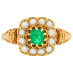 Victorian 0.40 Carat Emerald and Pearl Ring, circa 1880s