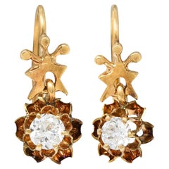 Victorian 0.40 CTW Diamond 14 Karat Yellow Gold Antique Belcher Set Drop Earring