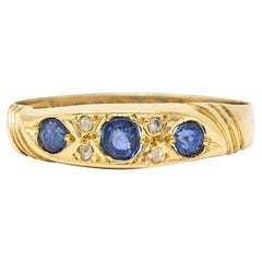 Victorian 0.40 CTW Sapphire Diamond 18 Karat Yellow Gold Antique Band Ring