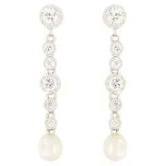 Victorian 0.40ct Diamond and Pearl Drop Earrings, c.1900s
