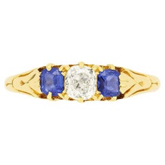 Victorian 0.40ct Diamond and Sapphire Trilogy Ring, c.1880s