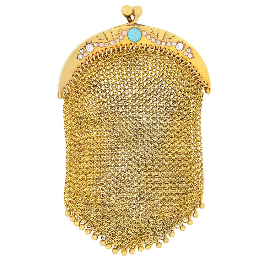 Vittoriano Borsellino vittoriano con diamanti e turchesi da 0,40 carati, 1880 ca. in vendita
