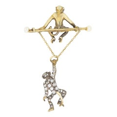 Victorian 0.40ct Diamond Monkey Brooch, c.1900s