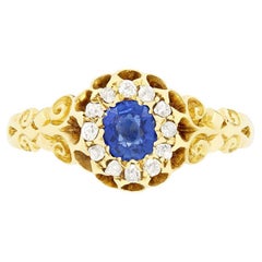 Anello vittoriano con zaffiro e diamanti da 0,40 carati, 1880 ca.