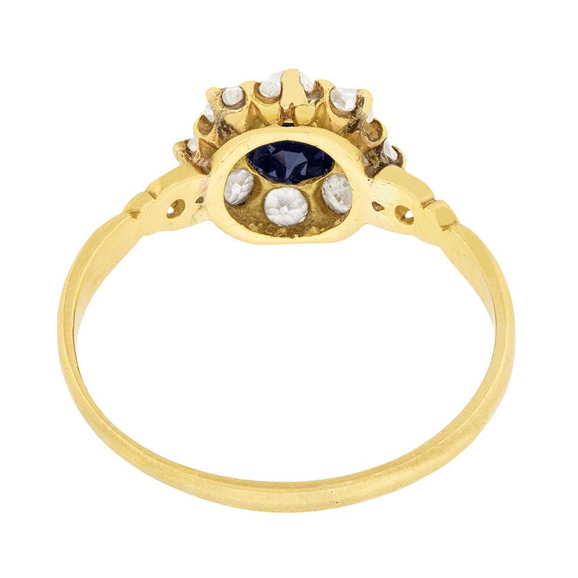 Victorian 0.40ct Sapphire and Diamond Halo Ring, c.1900s In Good Condition For Sale In London, GB
