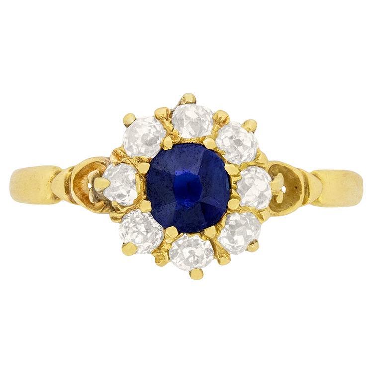 Victorian 0.40ct Sapphire and Diamond Halo Ring, c.1900s