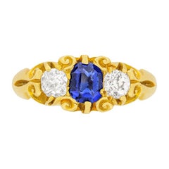 Antique Victorian 0.40ct Sapphire and Diamond Three Stone Ring, 1885
