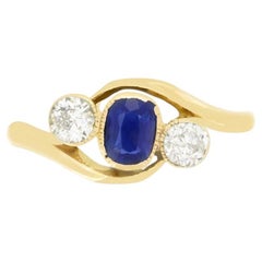 Victorian 0.40ct Sapphire and Diamond Three Stone Twist Ring, c.1880s