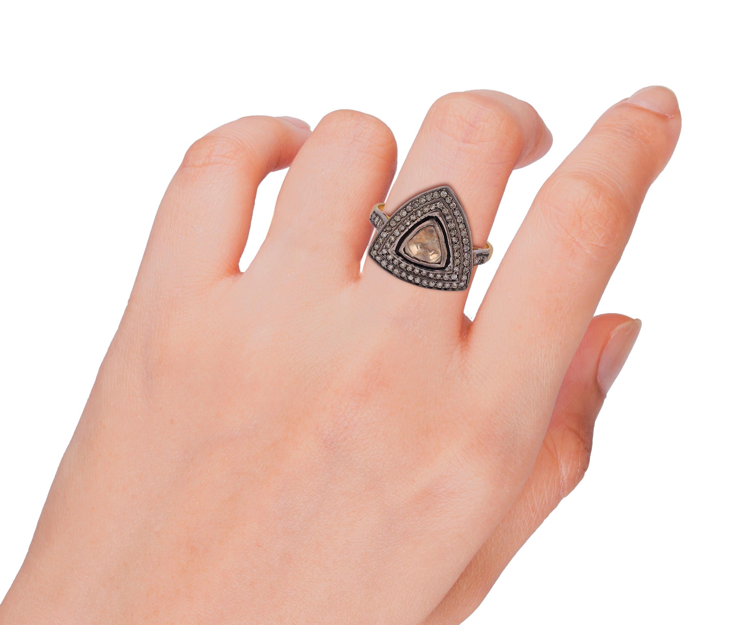Victorien  0.44 Carats Antique Cut Diamond 18k Gold Silver Ring Pour femmes en vente
