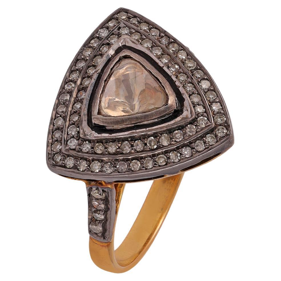 Victorian  0.44 Carats Antique Cut Diamond 18k Gold Silver Ring For Sale