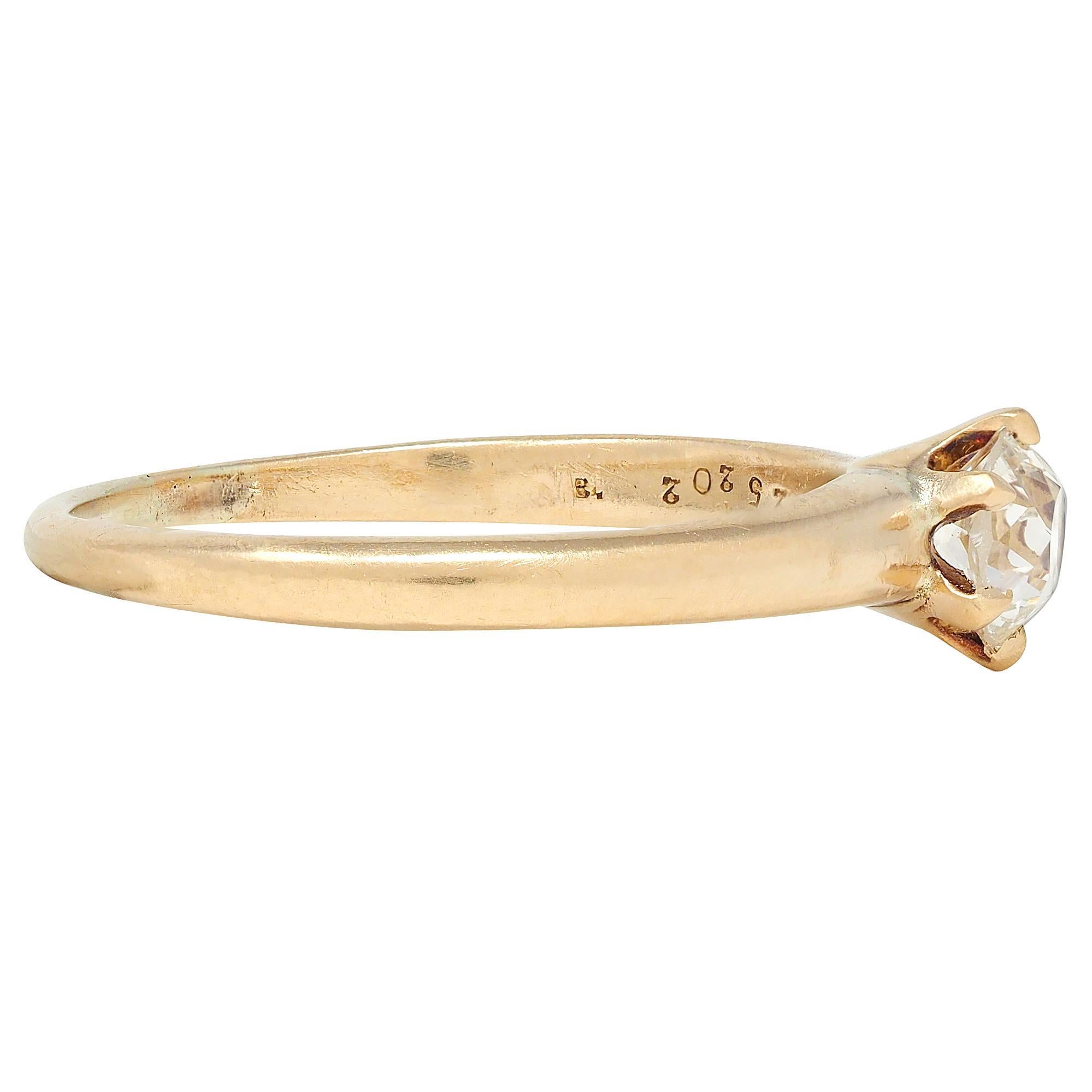 Vittoriano Anello di fidanzamento antico solitario in oro 14K Victorian 0.45 CTW Old Mine Cut in vendita
