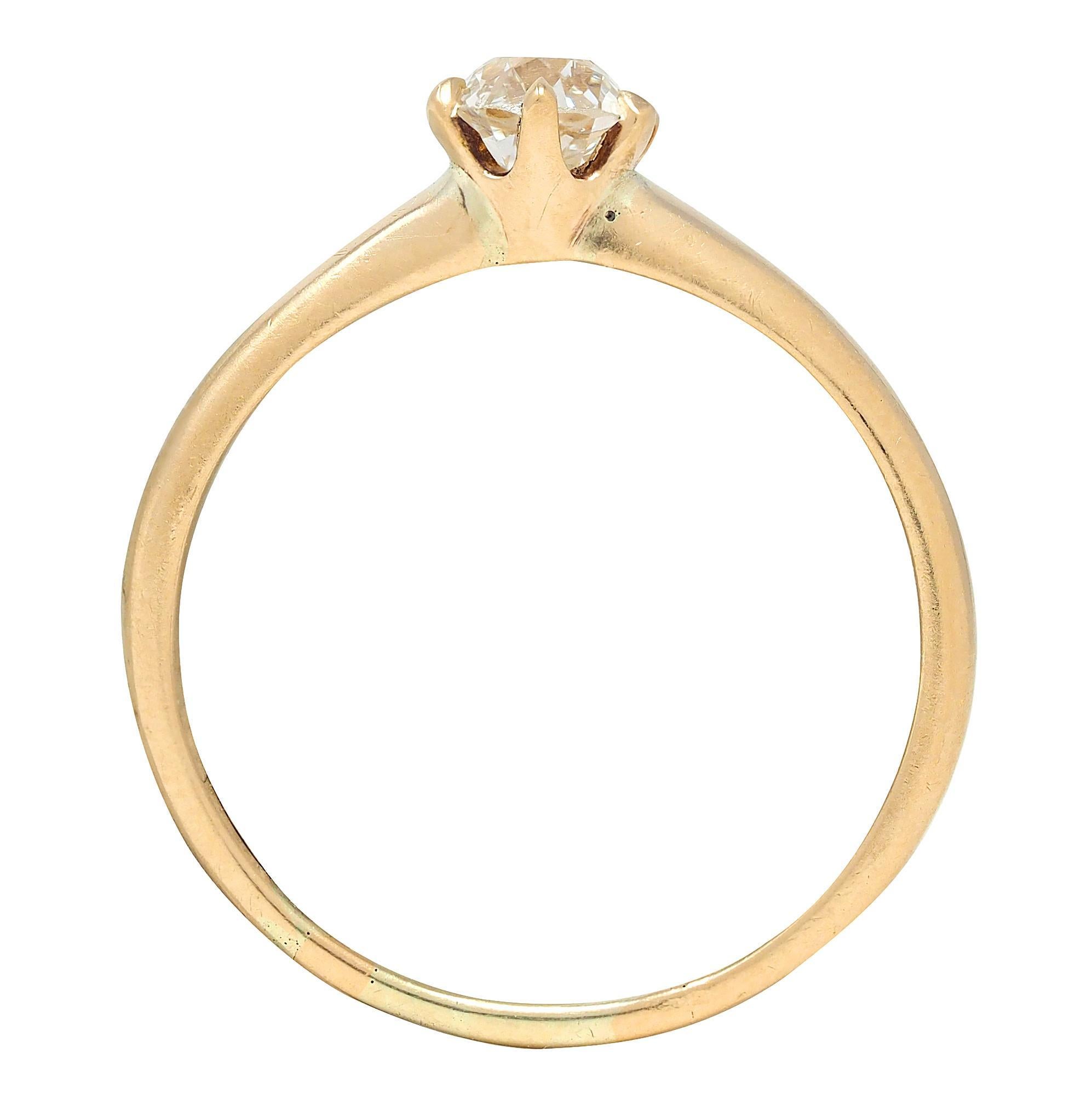 Donna Anello di fidanzamento antico solitario in oro 14K Victorian 0.45 CTW Old Mine Cut in vendita